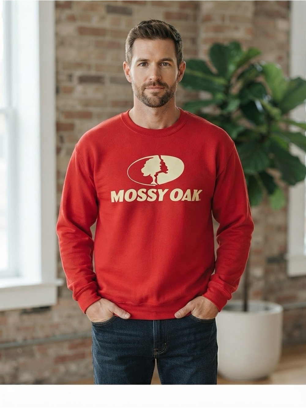 Mossy Oak Red Crewneck Sweatshirt Unisex Size XL 46-48 Logo Pullover Fleece Warm